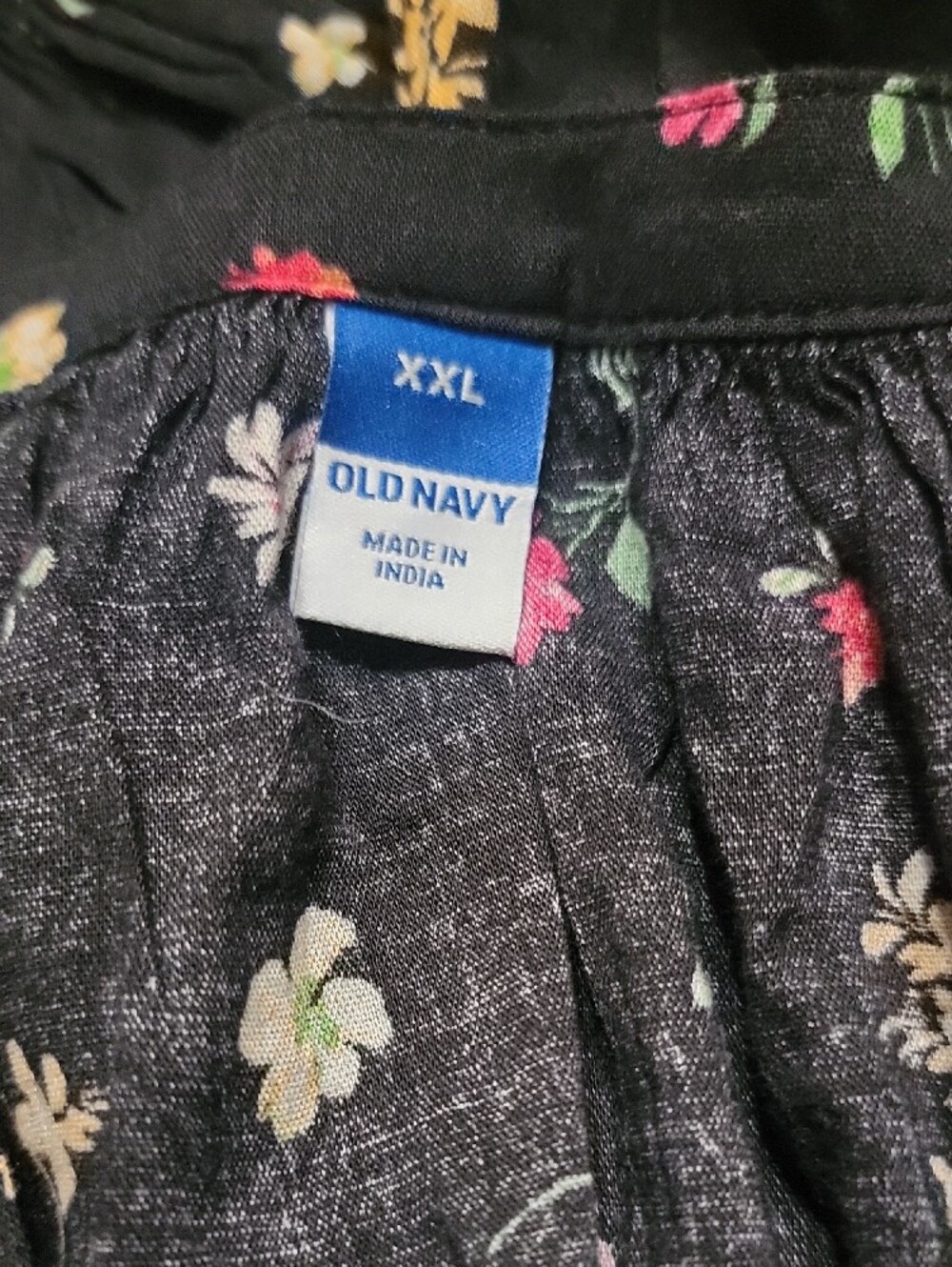 Old Navy Black Floral Split-Neck Peasant Blouse with Pink & White Flowers - Picture 5 of 5